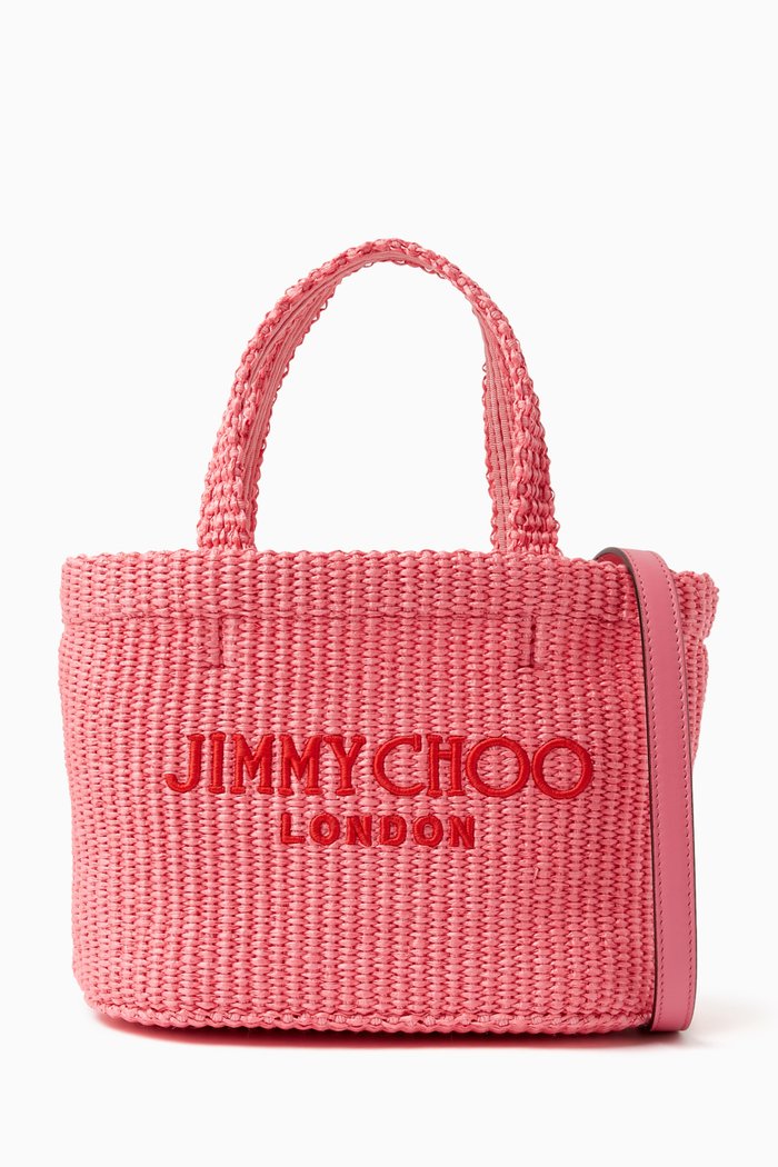 Mini Beach Tote Bag in Raffia, Pink