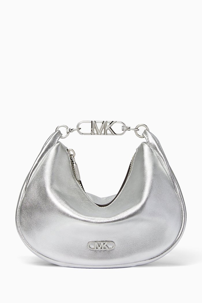 

Small Kendall Bracelet Shoulder Bag in Metallic Leather, Silver