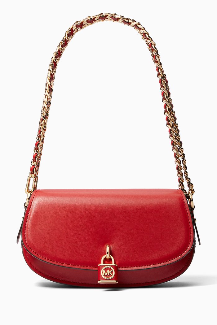 Small Mila Shoulder Bag in Leather, Red