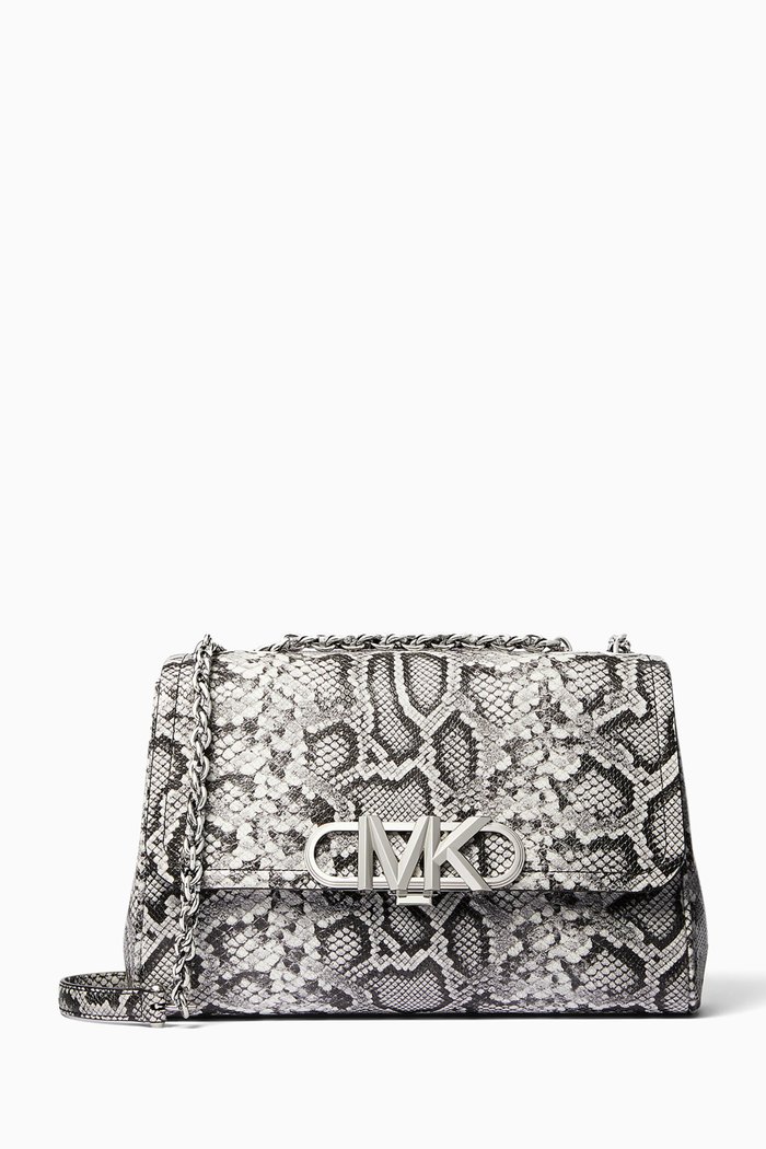 

XL Parker Shoulder Bag in Snake-embossed Leather, Black