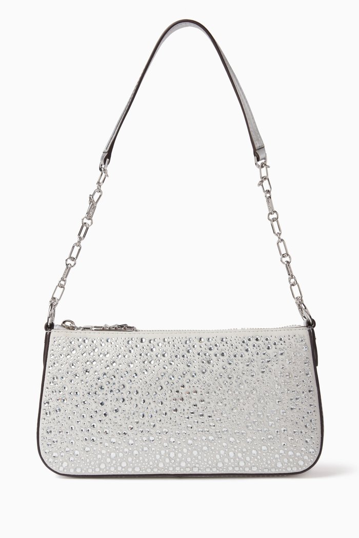 

Medium Empire Pochette Bag in Embellished Metallic Leather, Silver