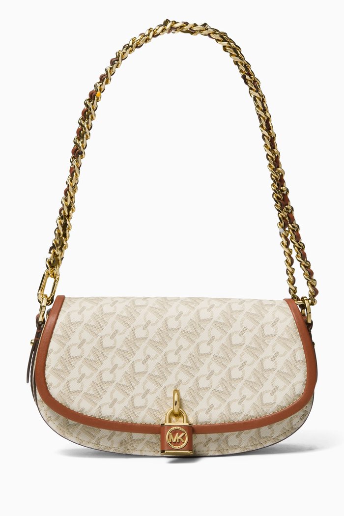 

Small Mila Logo Shoulder Bag in Coated-canvas, Neutral
