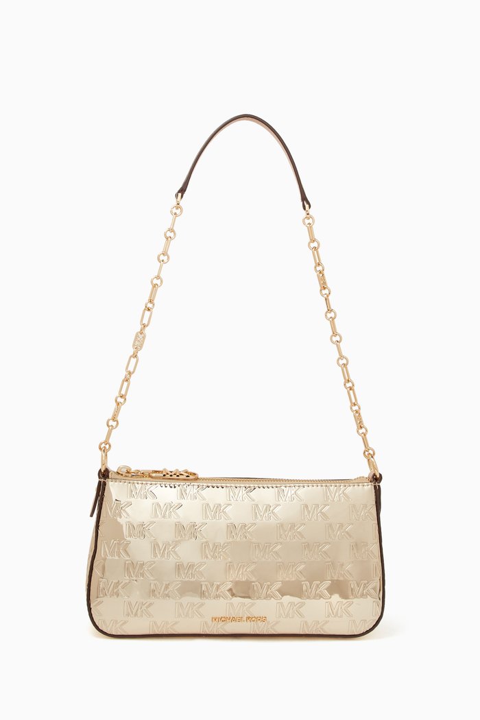 

Empire Chain Pouchette Shoulder Bag in Metallic Leather, Gold