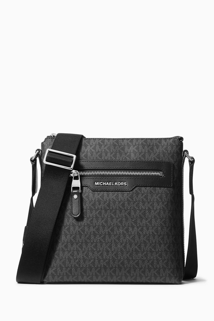 

Medium Hudson Signature Logo Crossbody Bag in Coated Canvas & Leather, Black