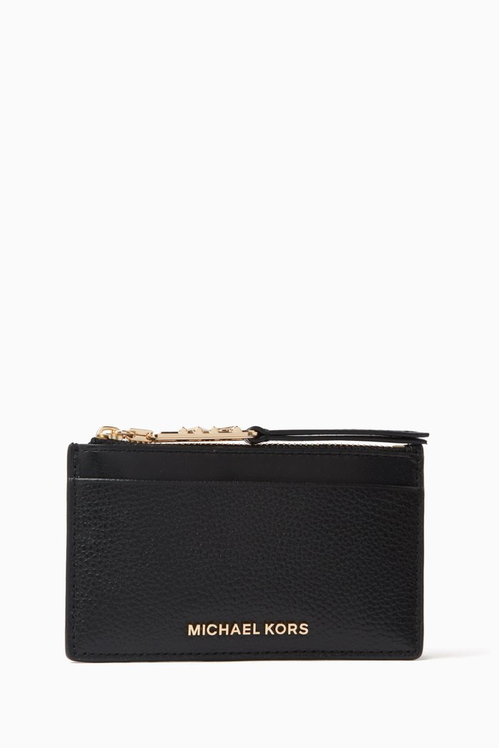 

Small Empire Zip Card Holder in Grained Leather, Black
