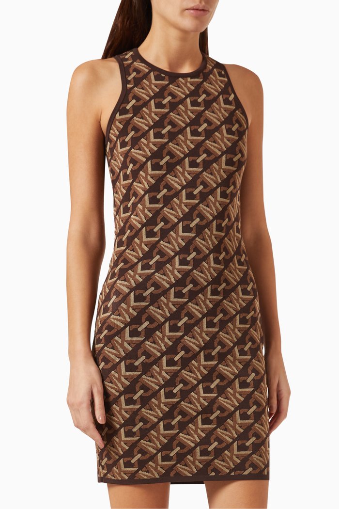 

Empire Logo Jacquard Tank Mini Dress in Viscose-blend, Brown