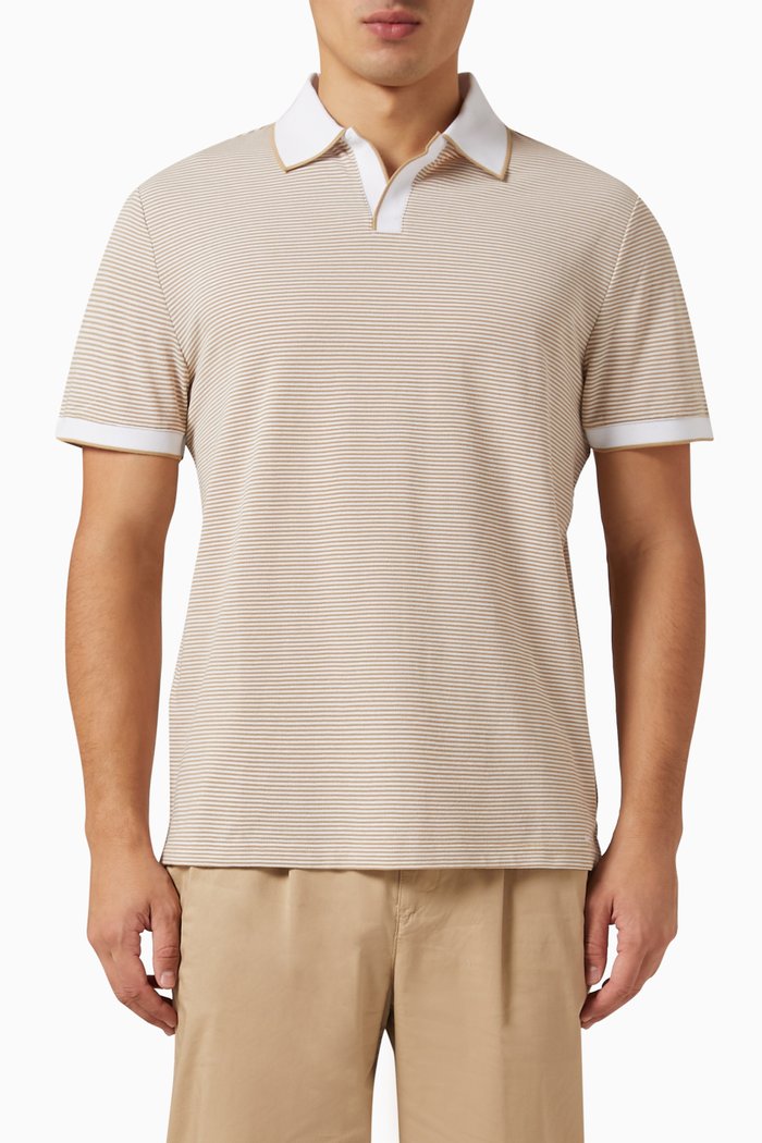 

Striped Johnny Polo Shirt in Cotton, Neutral