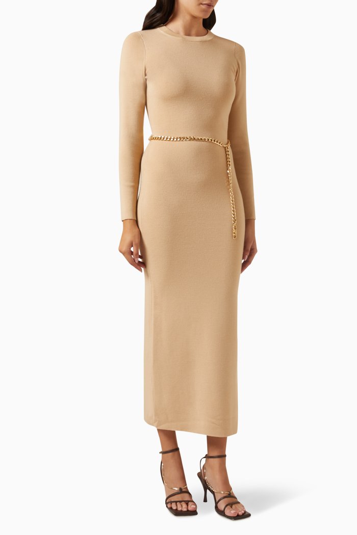 

Belted Midi Dress in Wool-blend, Brown