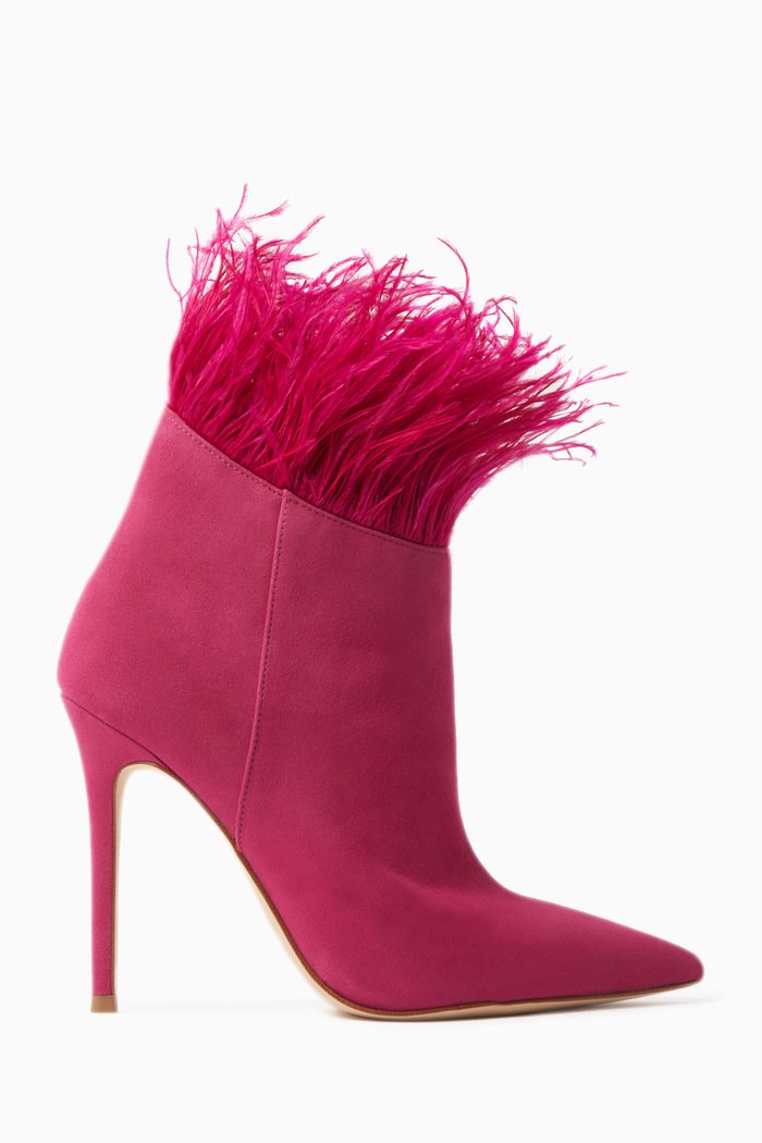 

Whitby 100 Feather-trim Ankle Boots in Suede, Pink