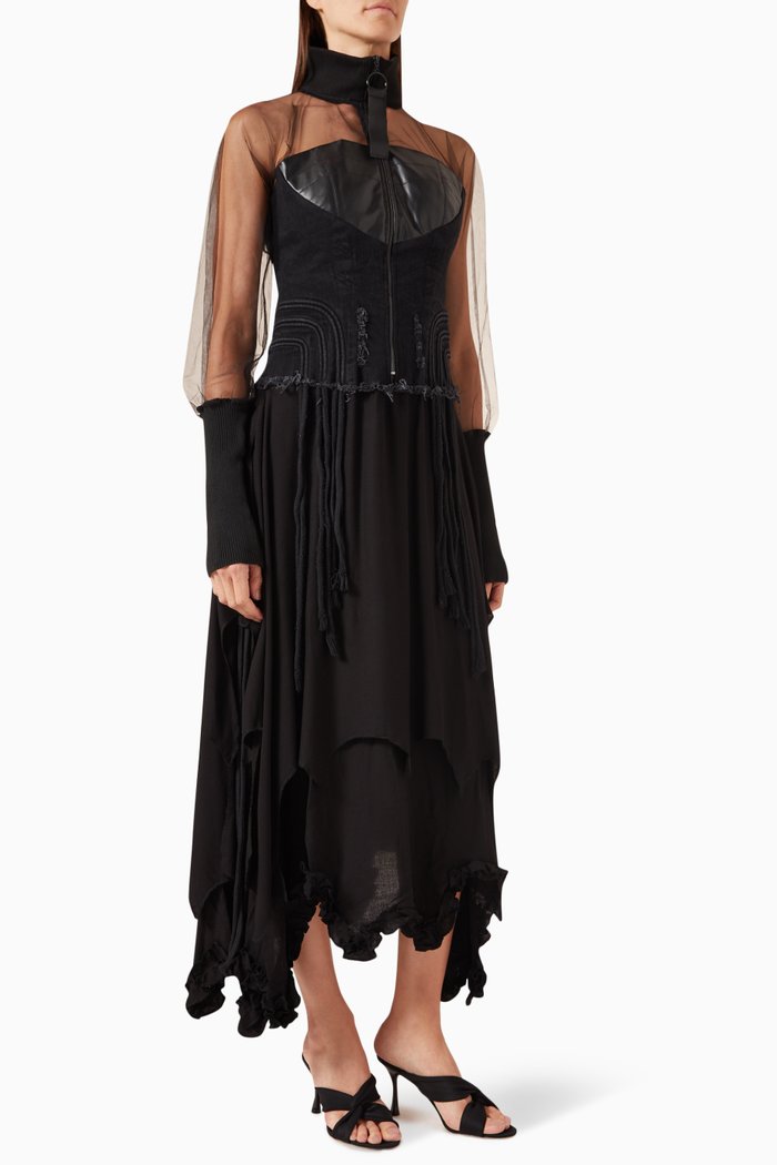 

Hanky-hem Midi Dress, Black