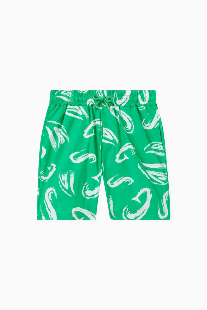 

All-over Logo Print Bermuda Shorts in Cotton, Green