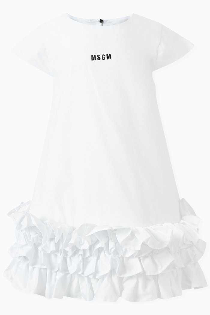 

Ruffled Dress in Cotton Poplin, White