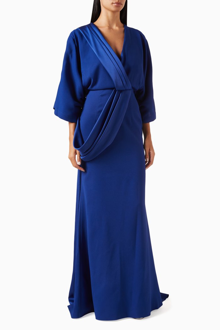 Sash Gown in Crepe, Blue