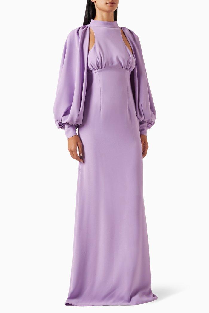 

Balloon-sleeve Cut-out Gown in Crepe, Purple