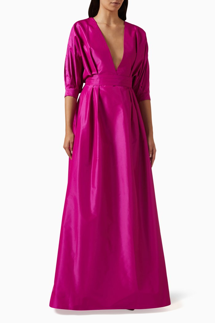 

V-Neck Gown in Tafetta, Pink