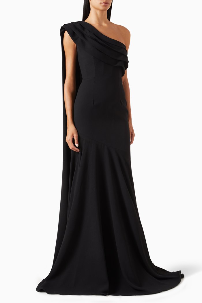

One-shoulder Gown in Crepe, Black