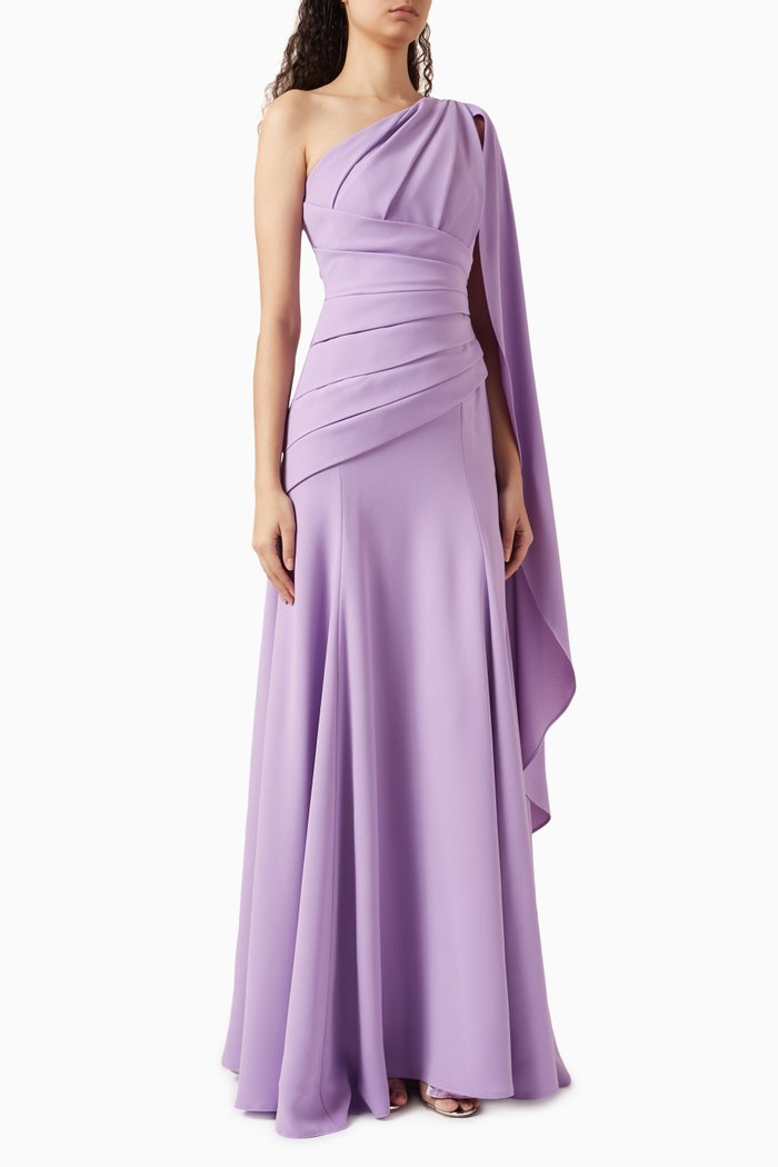 

One-shoulder Cape Gown in Crepe, Purple
