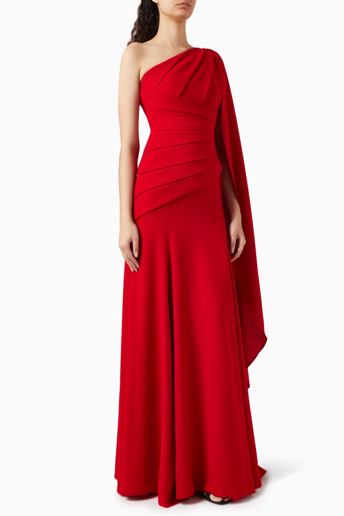 

One-shoulder Cape Maxi Dress in Crepe, Red