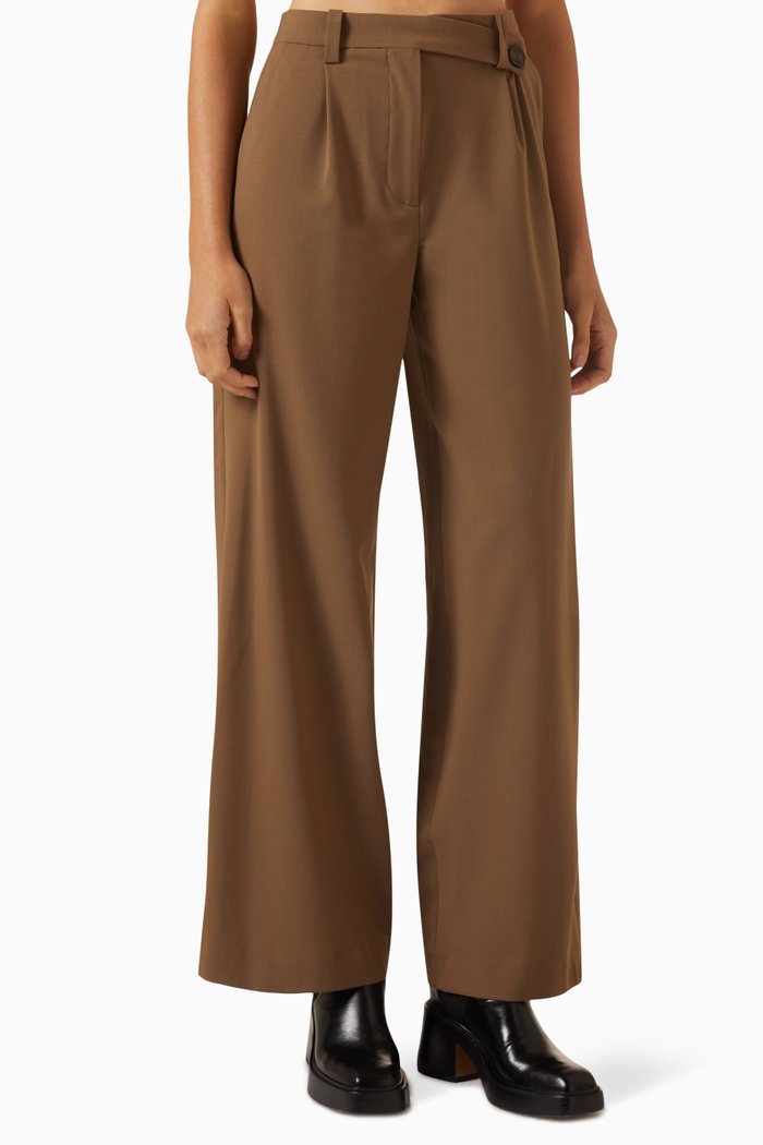 

Pikinette Wide-leg Pants in Wool-blend, Brown