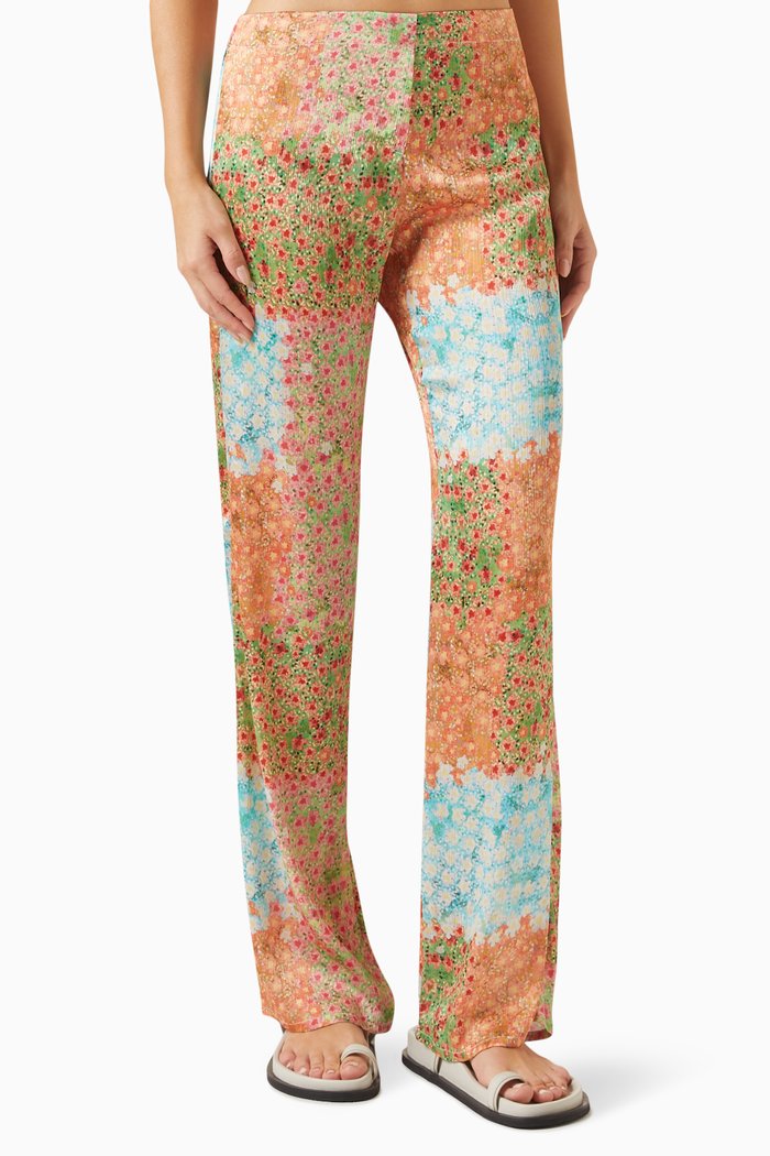 Sole Printed Pants in Crinkle Chiffon, Multicolour