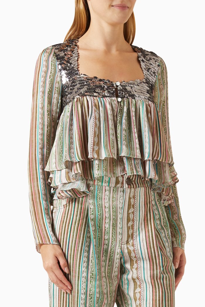Hale Sequin Detailed Layered Blouse in Chiffon, Multicolour