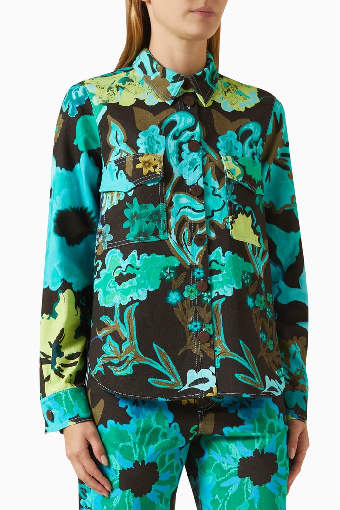 

Micla Floral Printed Overshirt in Linen-blend, Multicolour