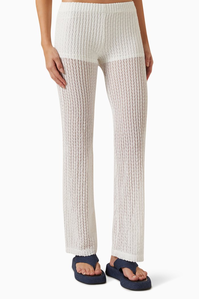 Sely Textured Pants in Polyester, White