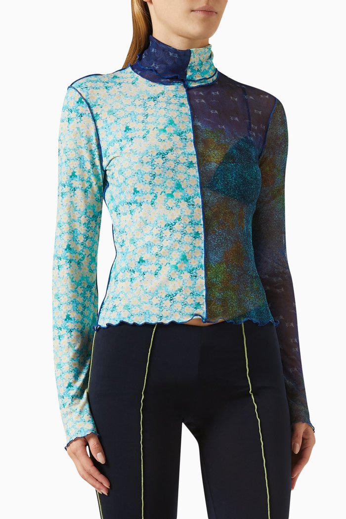 Cody Mesh-panelled Turtleneck Top, Multicolour