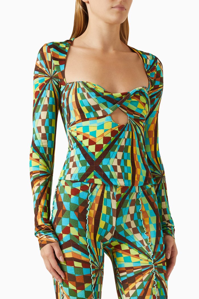 

Divy Printed Knot Front Top in Viscose, Multicolour