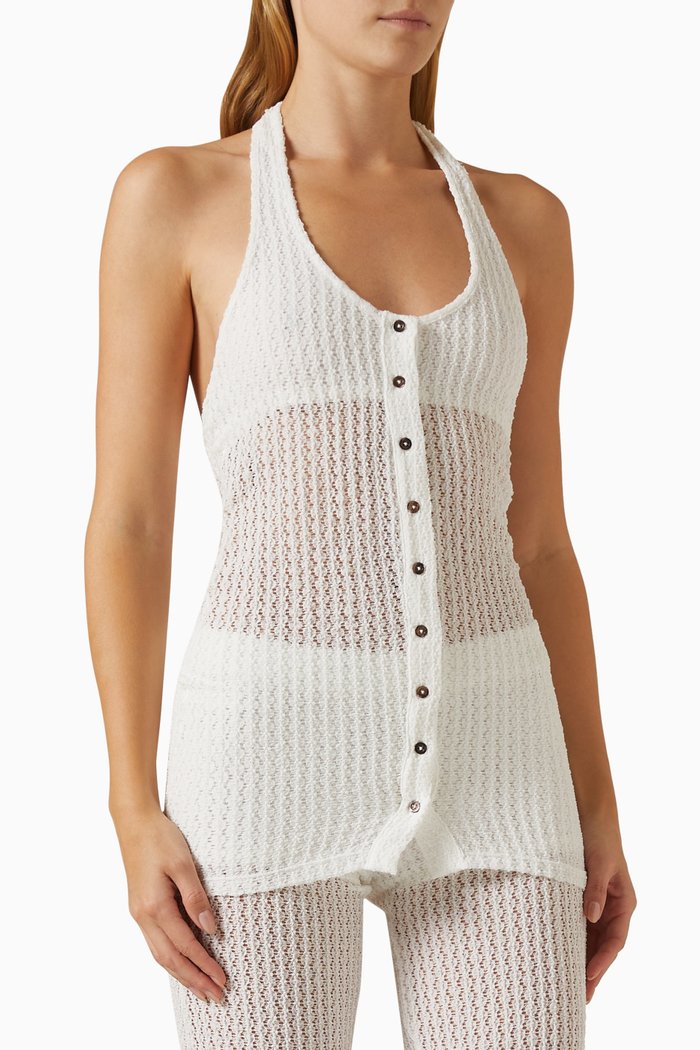 

Lenda Textured Halterneck Top in Polyester, White