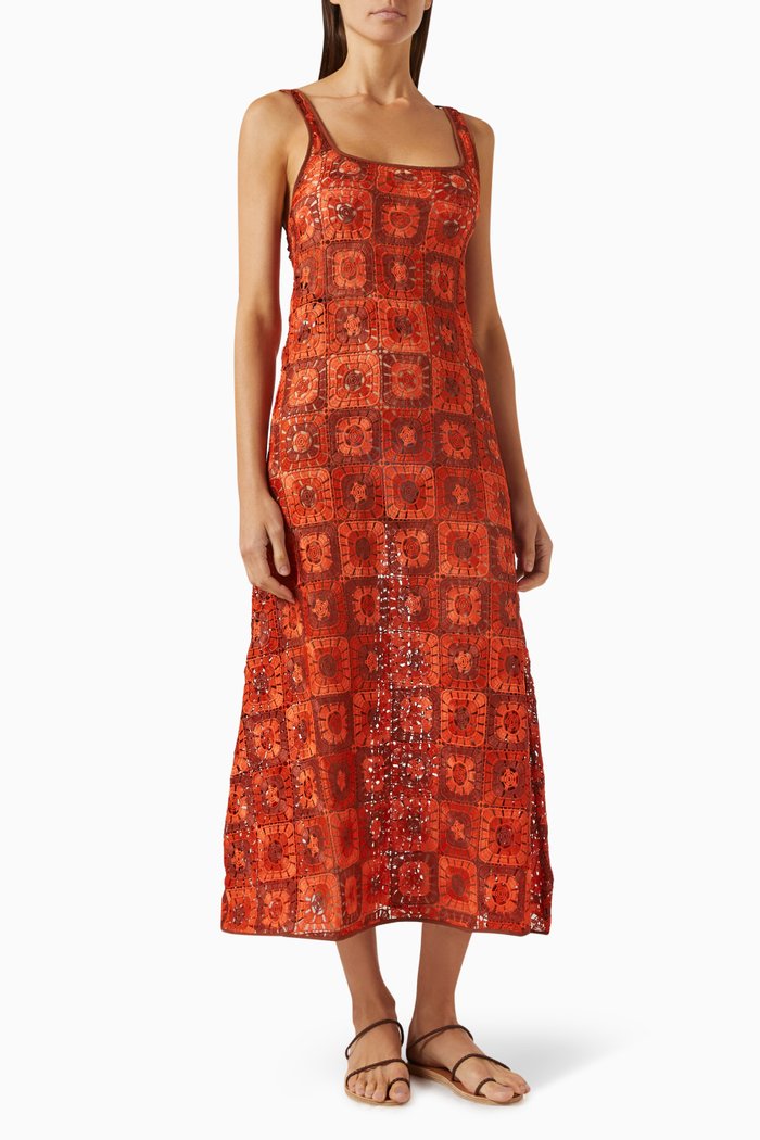 

Birdsong Midi Dress in Crochet, Red