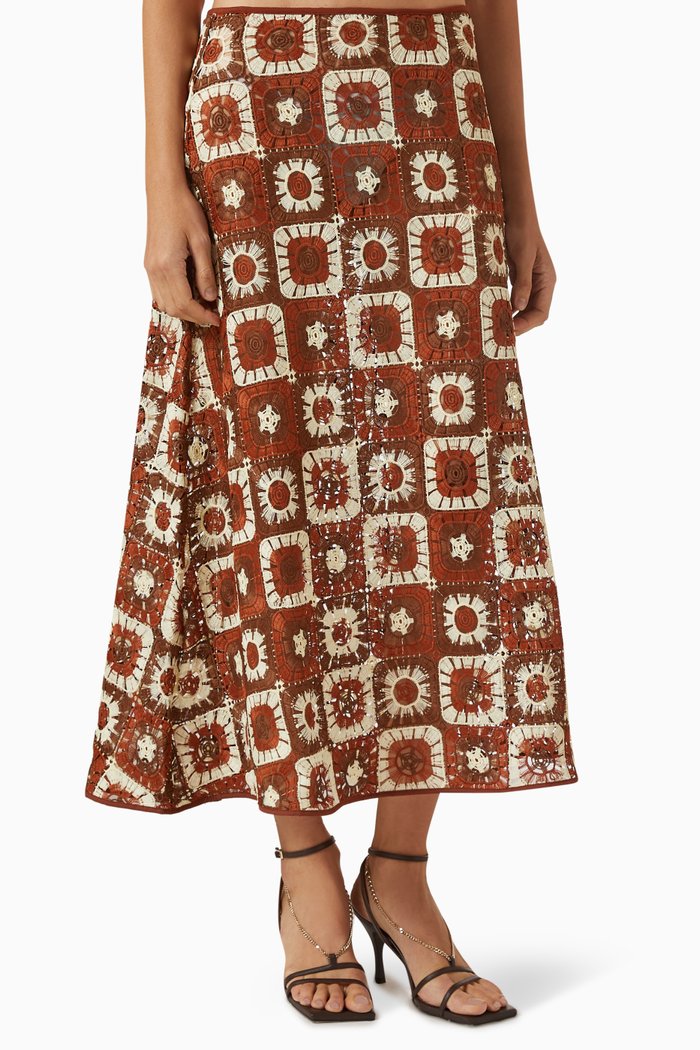

Spice Island Midi Skirt in Crochet, Brown