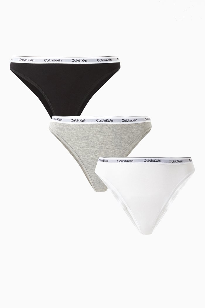 

Modern Logo Thongs in Cotton, Pack of 3, Black