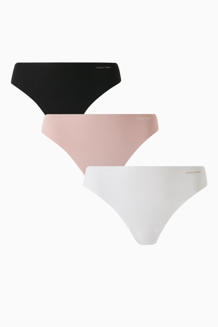Invisibles Thongs in Cotton-stretch, Set of 3, Multicolour