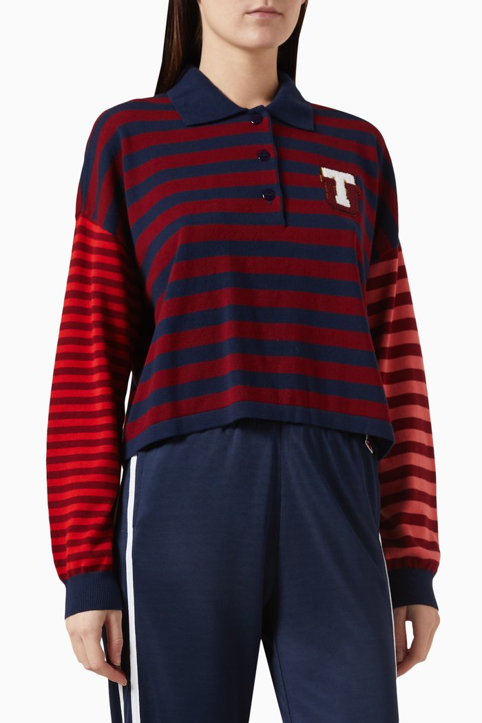 

Bamford Sloane Cropped Polo Shirt in Organic Cotton Knit, Multicolour