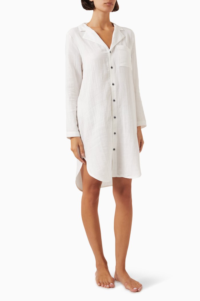 

Textured Nightshirt in Cotton, White