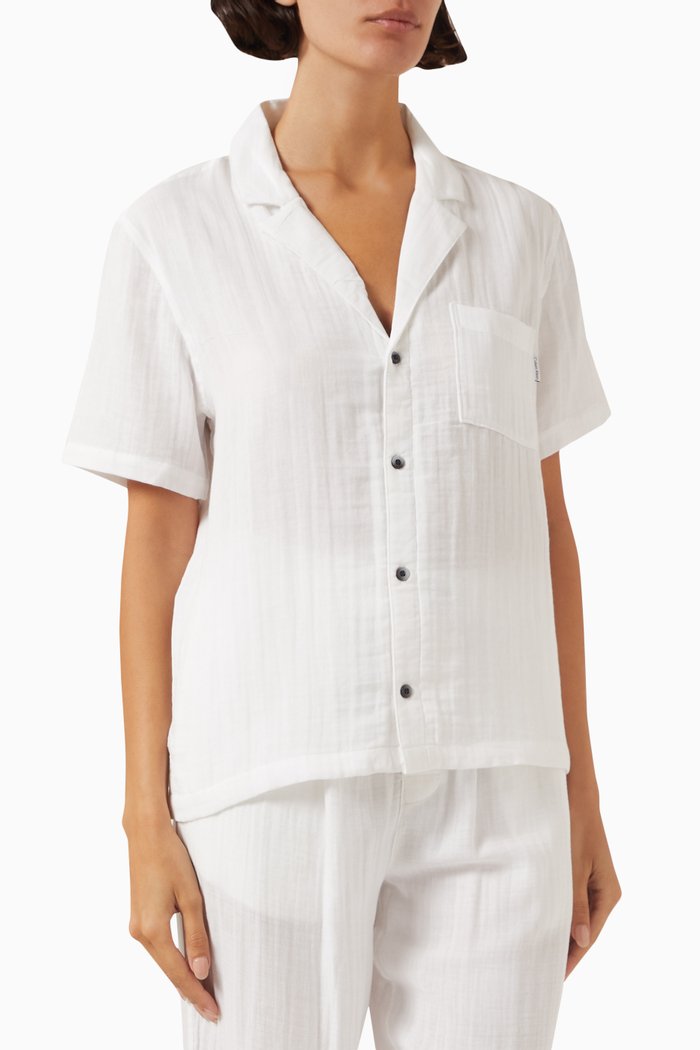 

Textured Pyjama Top in Cotton, White
