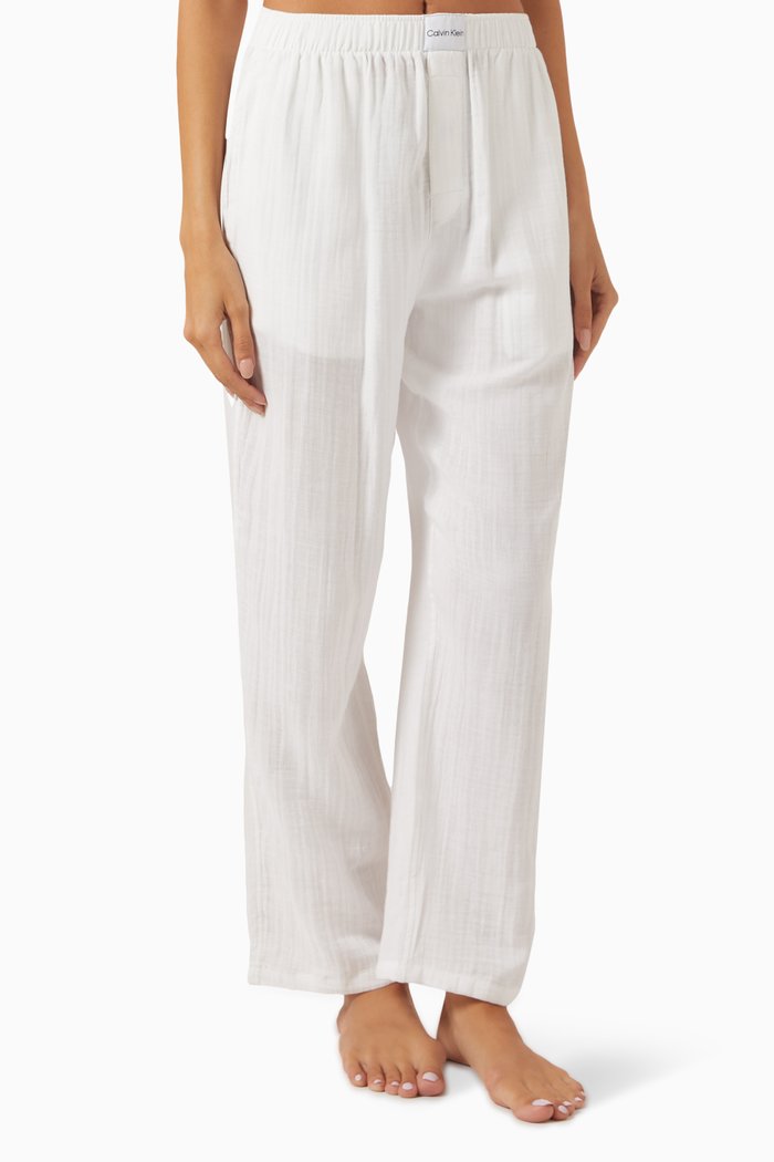 

Textured Pyjama Pants in Cotton, White