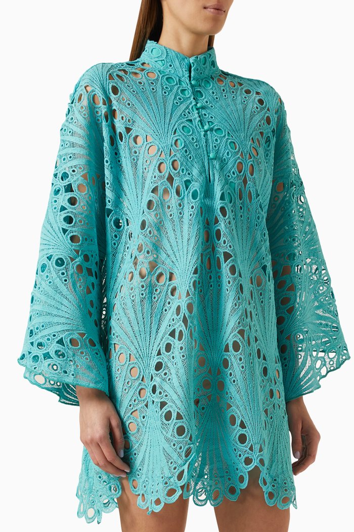 

60's Mini Kaftan in Shell Lace, Blue