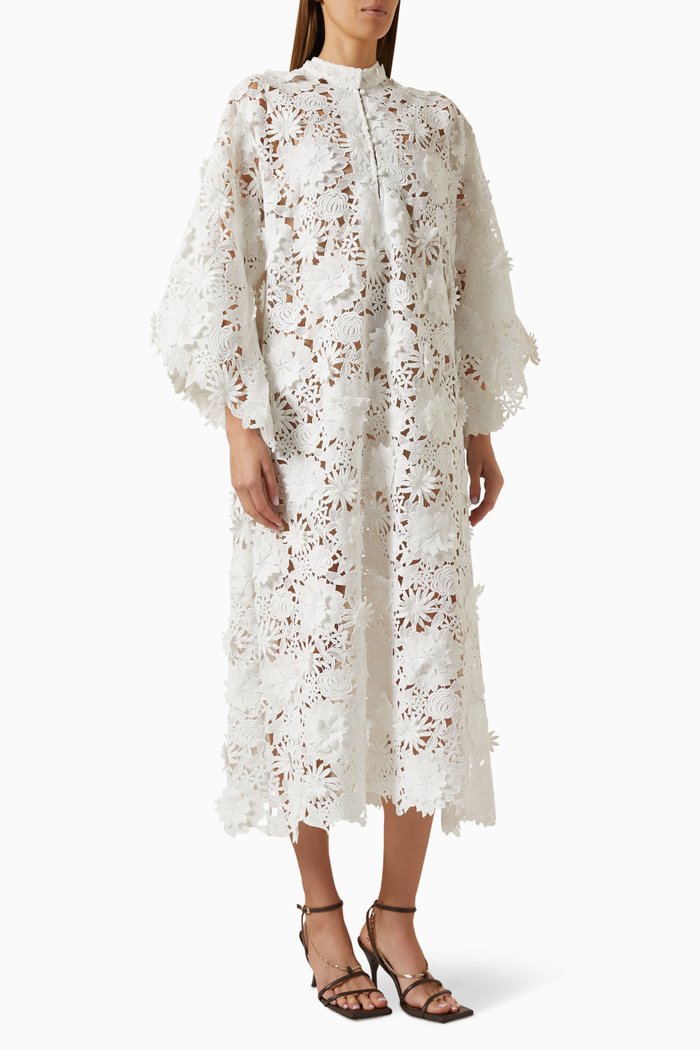 

Maxi Kaftan in 3D Lace, White