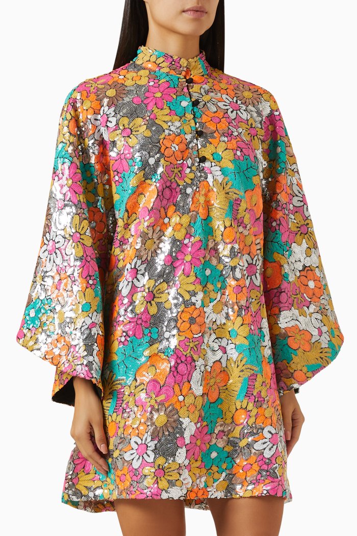 

Floral Mini Kaftan in Sequin, Multicolour