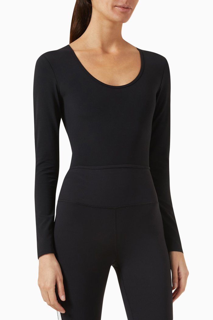 

Airweight Scoop-neck Bodysuit in Stretch Nylon, Black