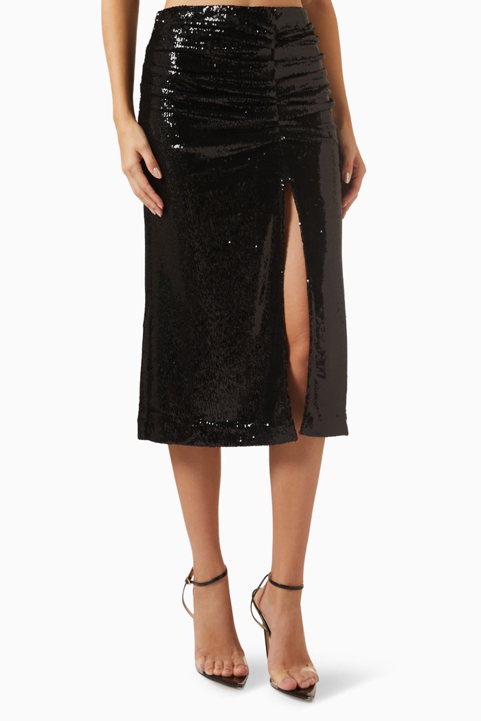 

Sequin-embellished Midi Skirt, Black
