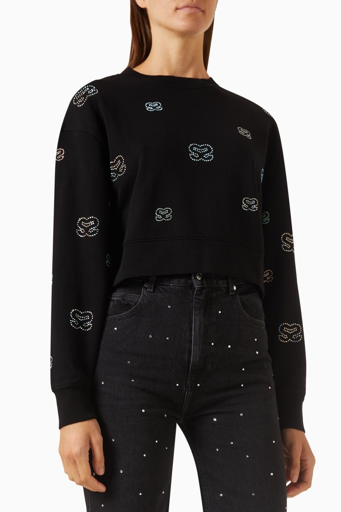 

Over Double S Rhinestone-embellished Sweatshirt in Cotton, Black