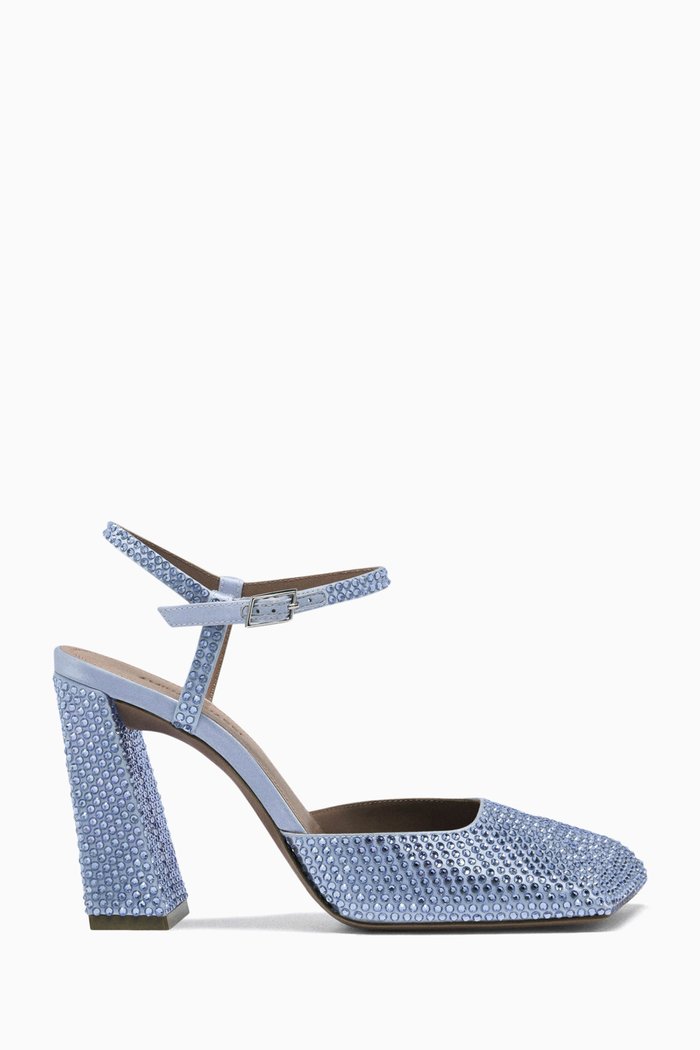 Charlotte 95 Crystal-embellished Pumps in Satin, Blue