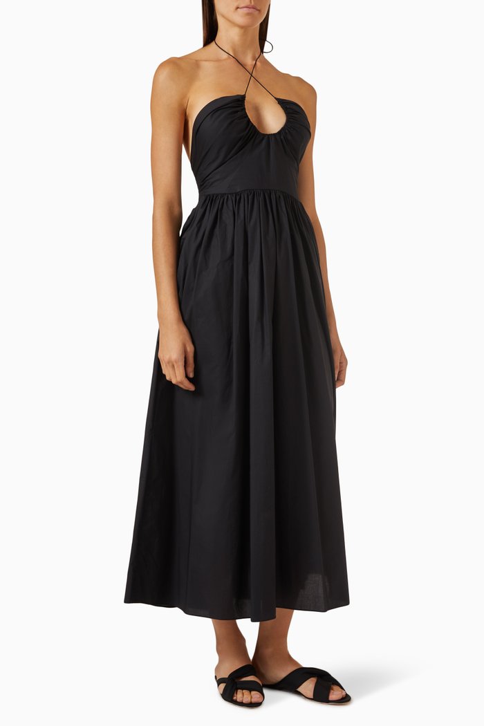 

Drawcord Halter Mini Sundress in Organic-cotton, Black