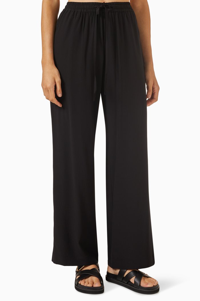 Drawstring Pants in Organic Silk Crepe de Chine, Black