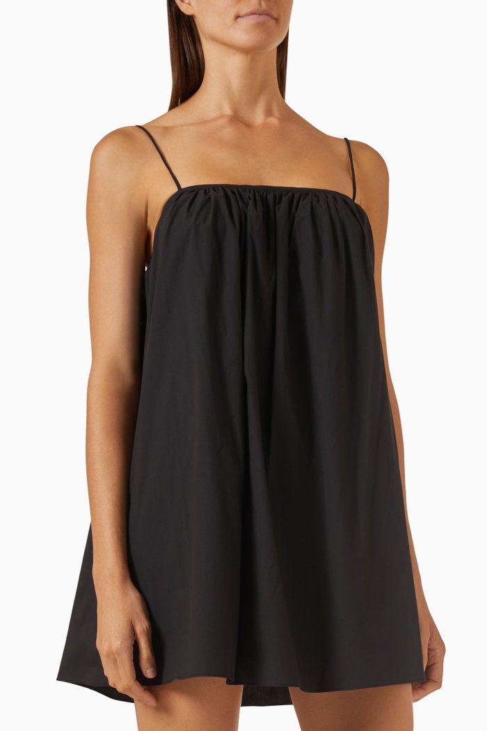 Voluminous Cami Mini Dress in Organic-cotton, Black