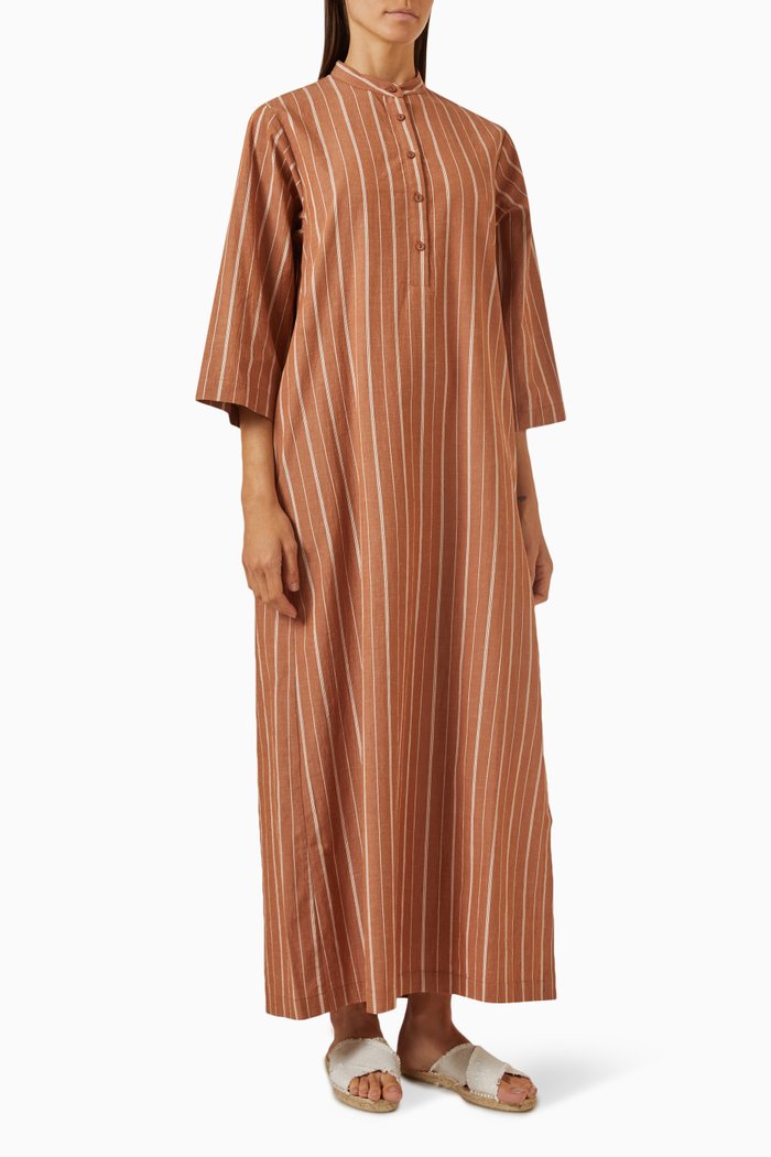 

Relaxed Striped Kaftan in Cotton & Linen-blend, Brown