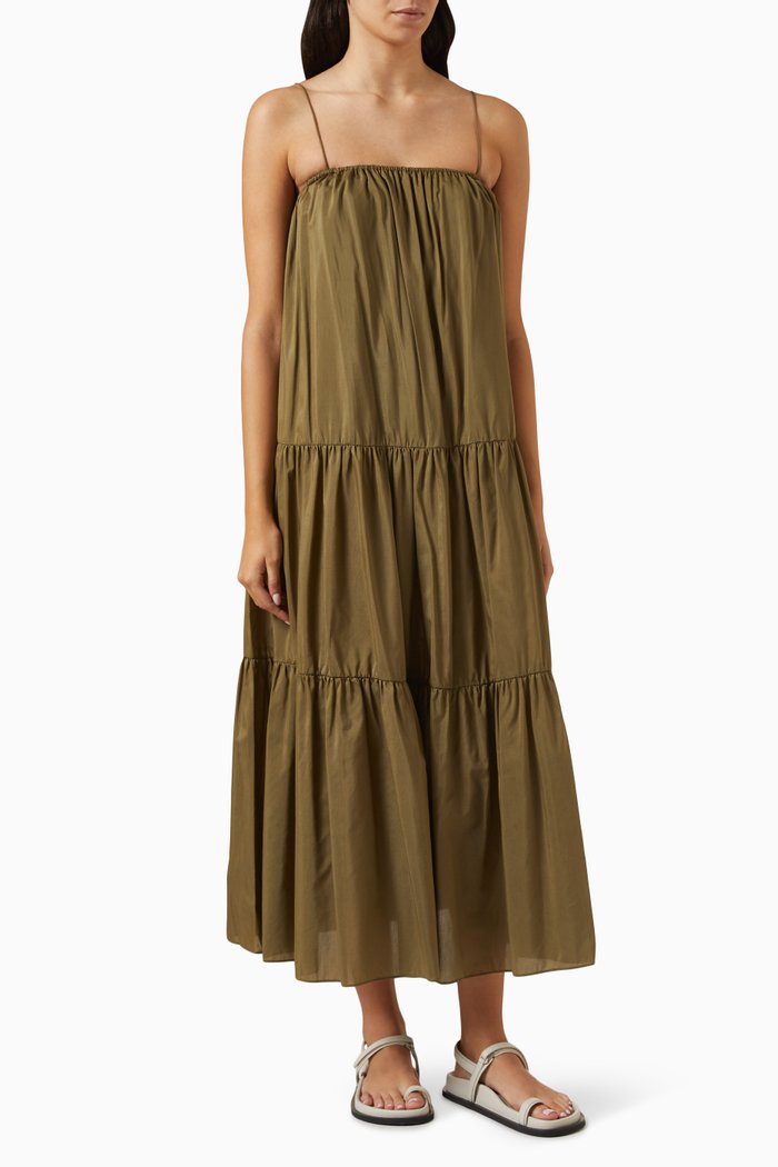 

Voluminous Tiered Sundress in Cotton-silk Blend, Green
